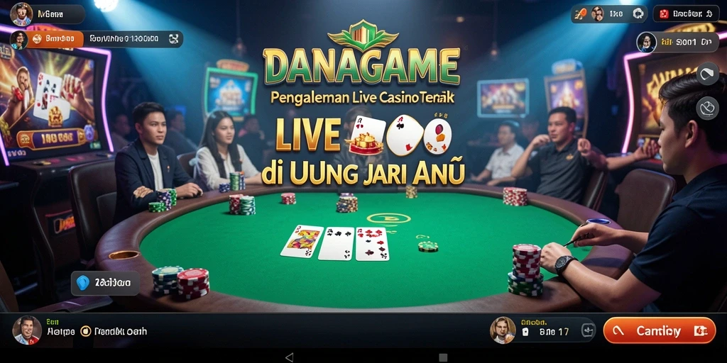 Screenshot utama DANAGAME menampilkan dealer profesional dalam permainan Live Casino.