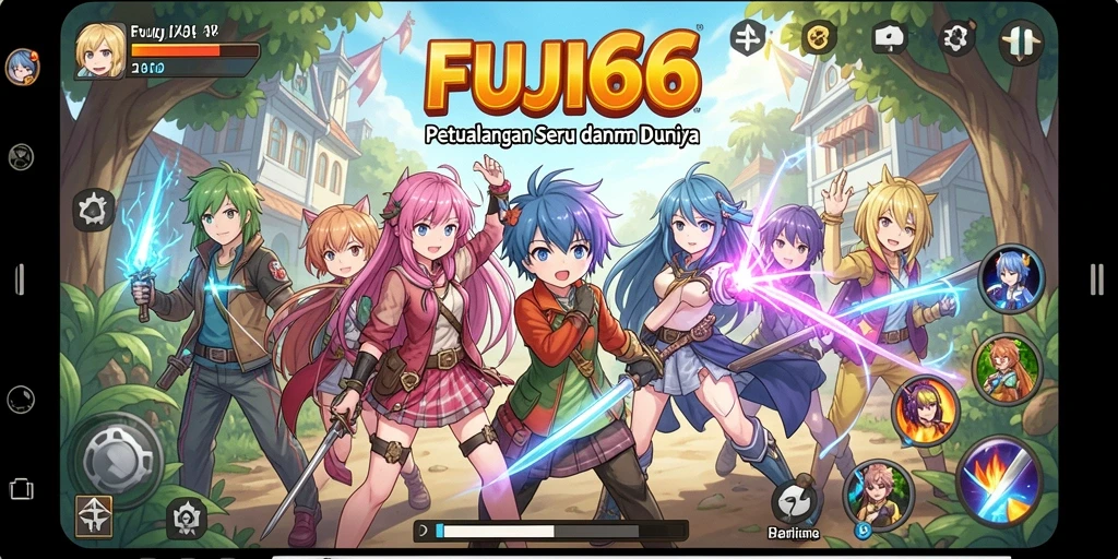 Screenshot gameplay FUJI66 menampilkan karakter anime yang action-packed.
