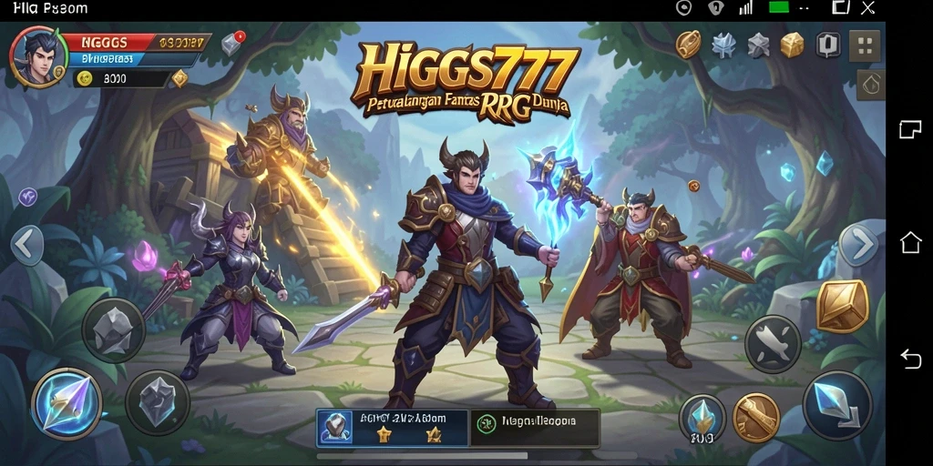 Tampilan epik gameplay HIGGS777 dengan karakter dan monster fantastis.