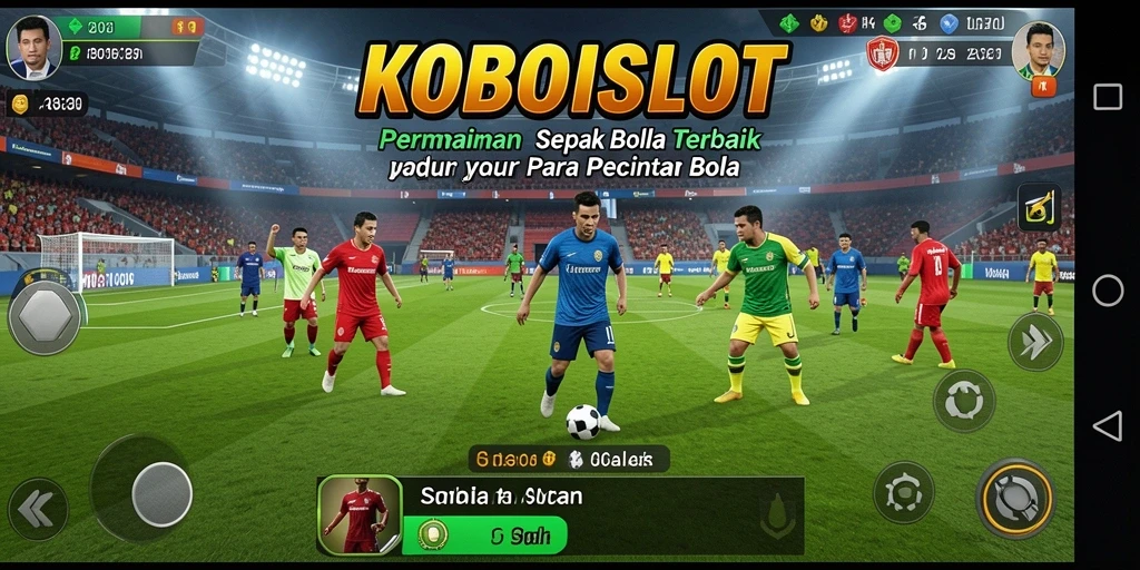 Tampilan gameplay seru dalam KOBOISLOT dengan aksi sepak bola nyata.