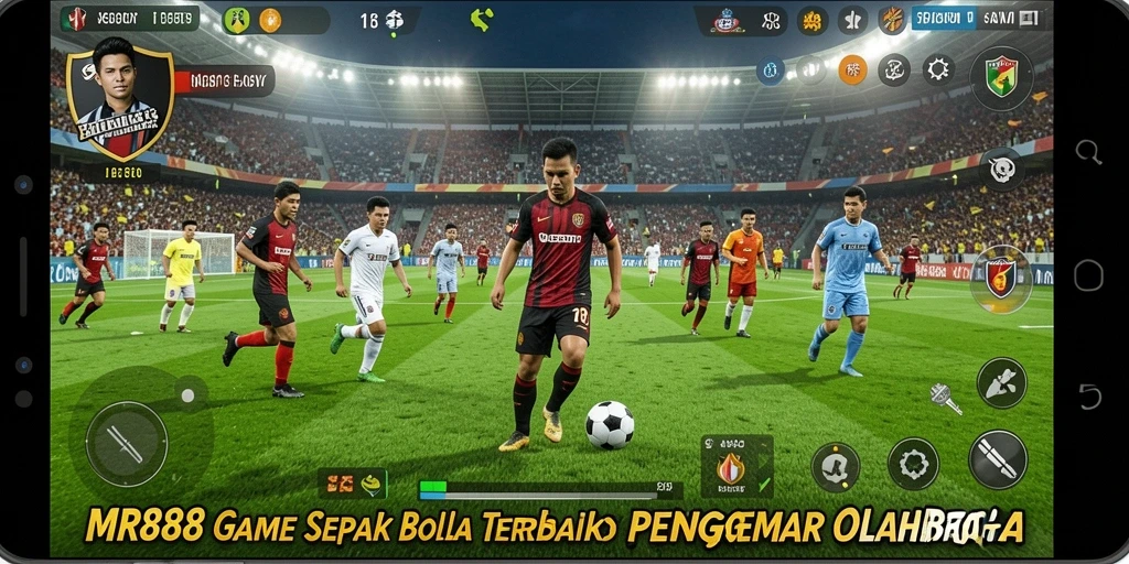 Gameplay MR888 menampilkan aksi seru di lapangan sepak bola.