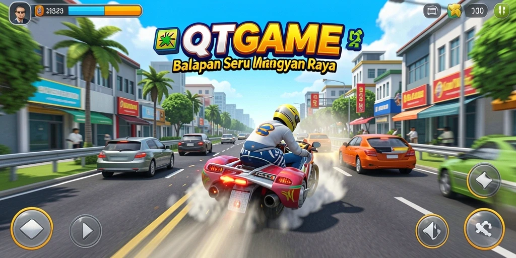 Tampilan seru dari gameplay balapan di QTGAME.