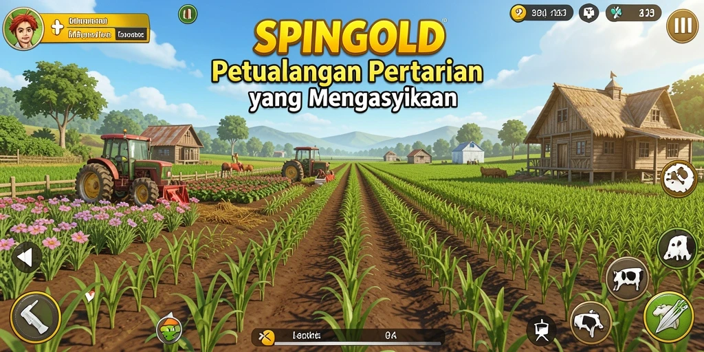 Screenshot gameplay SPINGOLD yang memperlihatkan suasana ladang yang indah.