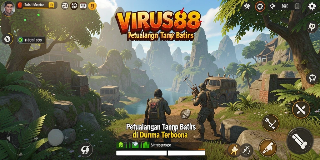 Tampilan gameplay menarik dari VIRUS88 yang menunjukkan eksplorasi dunia terbuka.